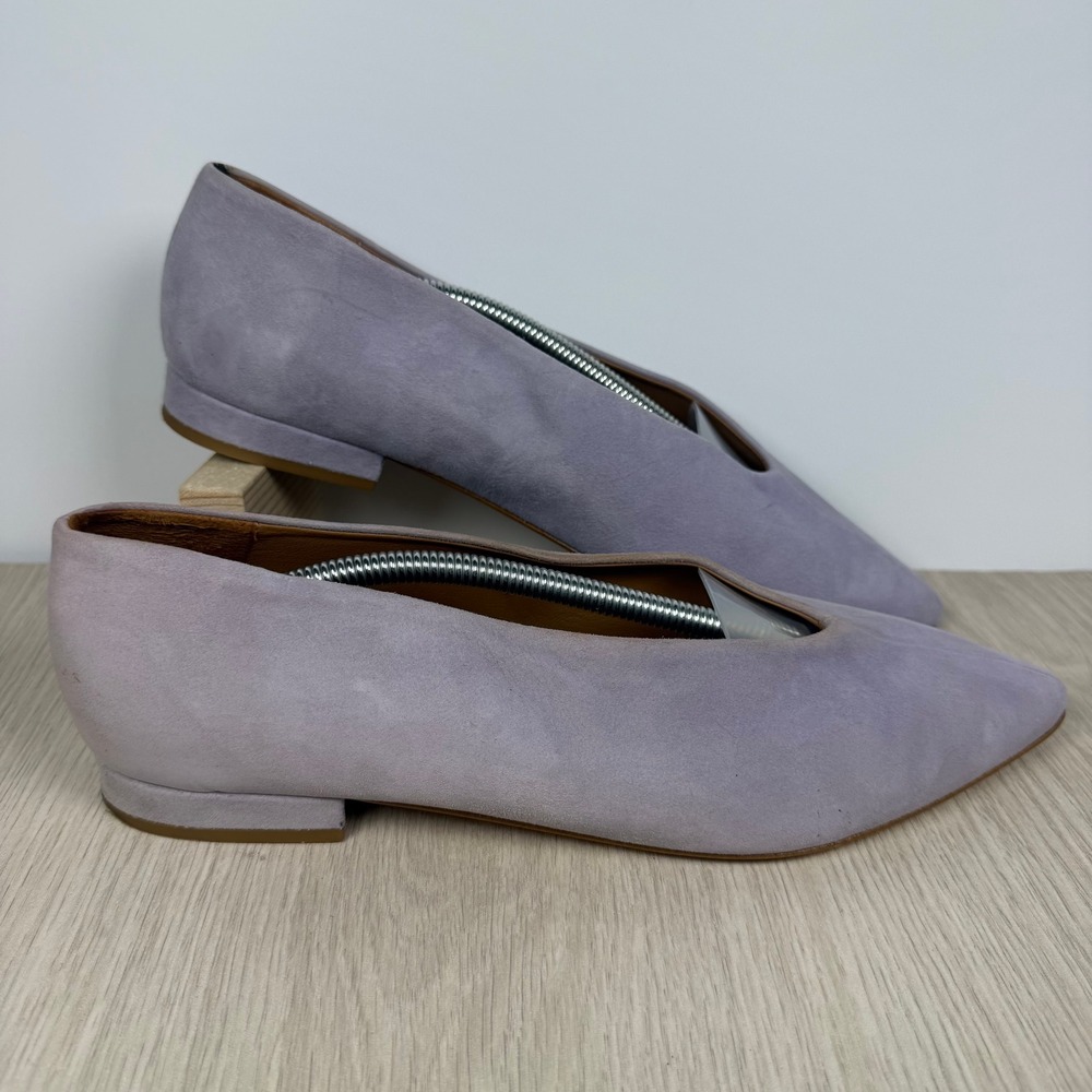 Flattered Lavender Purple Suede V-Cut Pointed Toe Flats Made‎ in Spain Size 38